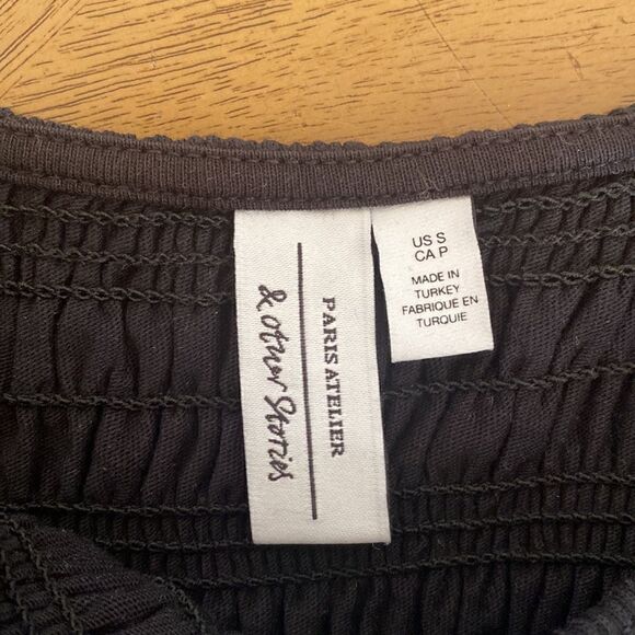 & Other Stories Black Smocked Puff Sleeve Mini Dress Size Small - Picture 8 of 12